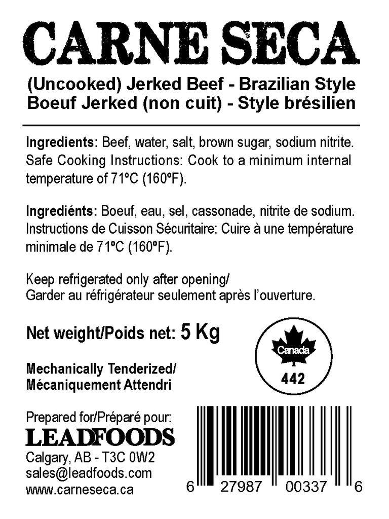 Leadfoods Lead Foods Carne Seca 500g - Salted Dry Beef 17.7 Oz